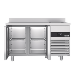 Koelwerkbank PREMIUM - 1430x700mm - met 2 deuren, 1 spoelbak rechts & achterwand