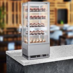 Tafelmodel panoramische vitrine - 98 liter - 420mm - met 4 planken - Zilver