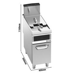 Commercial Gas Deep Fryer - 20 L - 17.5 kW - Exhaust Hood (No Motor) & Chip Drain Pan - Integrated Oil Filtration System, Adjustable Feet