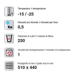 واجهة مجمدة بانورامية [ - باب زجاجي واحد] - 230 لتر - 670 mm - زجاج ثلاثي الطبقات - مع 3 رفوف دوّارة - فضي