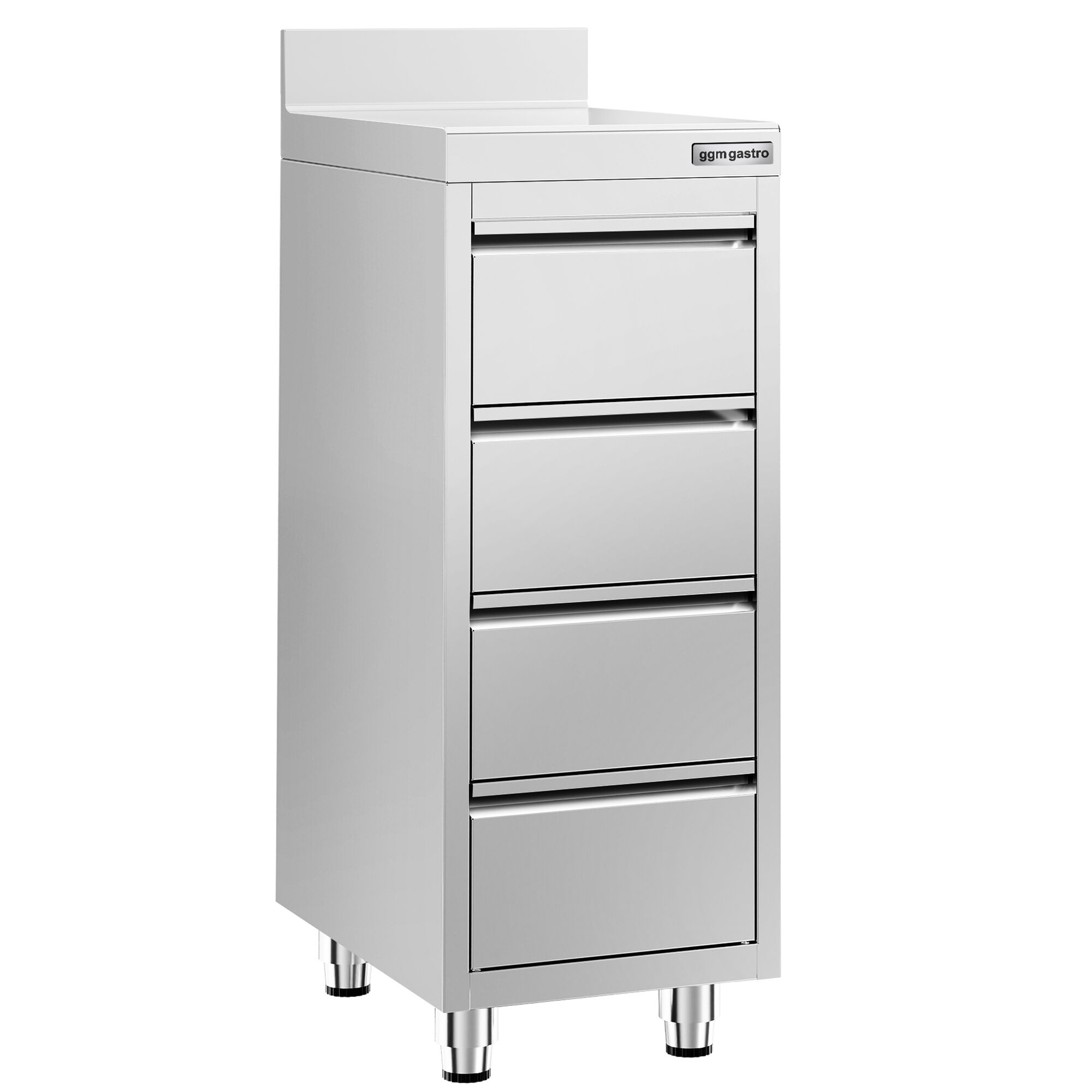 Meuble bas à tiroirs PREMIUM - Acier inoxydable - avec 4 tiroirs & dosseret - 400x600mm