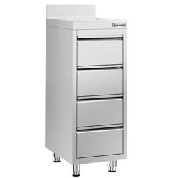 Commercial Drawer Cabinet PREMIUM - Stainless Steel - with 4 Drawers & Upstand - 400x600mm
