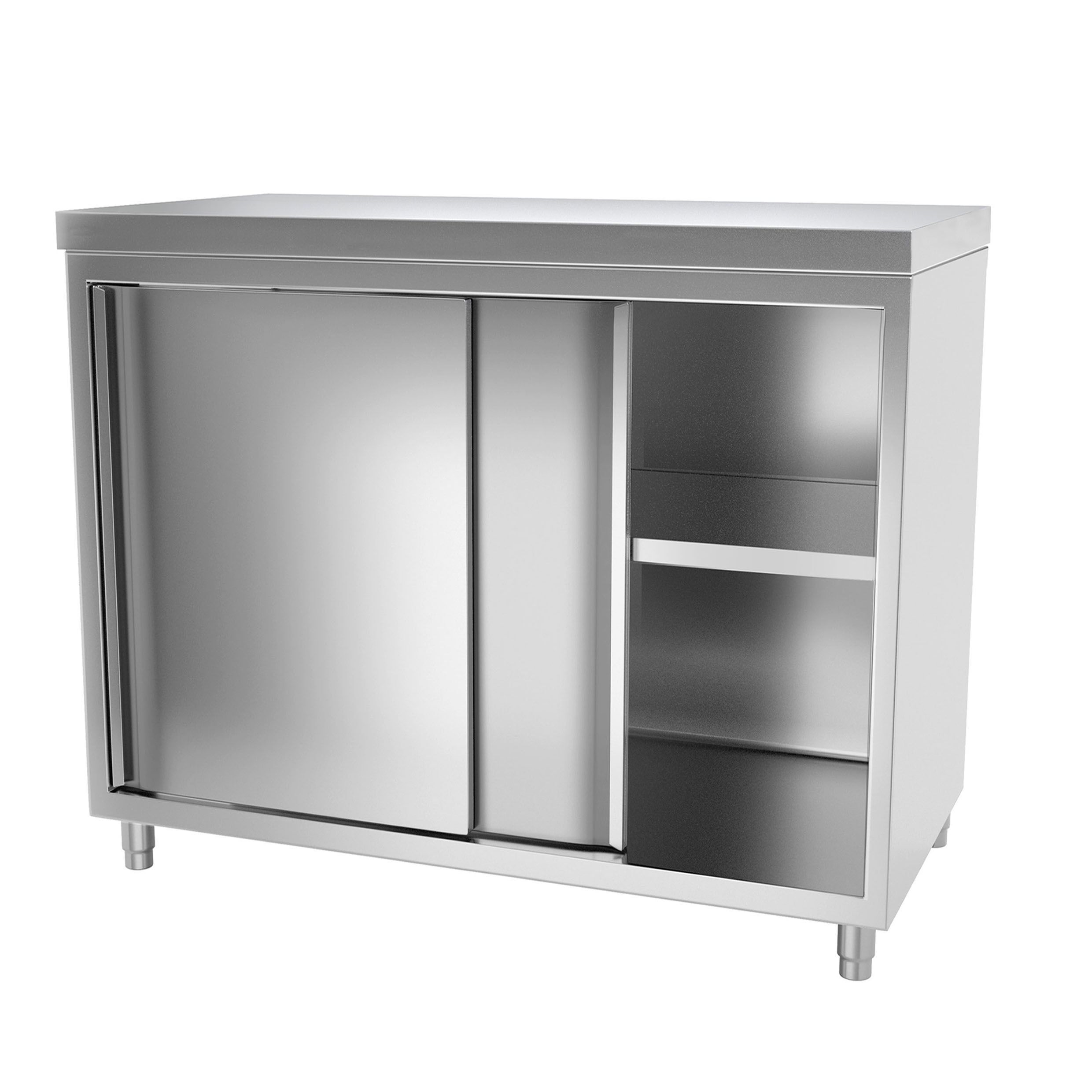 Edelstahl Arbeitsschrank PREMIUM - 1000x600mm - mit Schiebetür ohne Aufkantung