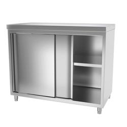 Edelstahl Arbeitsschrank PREMIUM - 1000x600mm - mit Schiebetür ohne Aufkantung