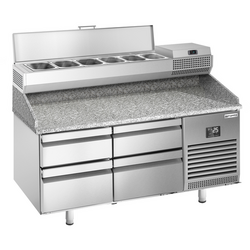 Ψυγείο Πάγκος Πίτσας Premium PLUS - 1490x700mm - με 4 συρτάρια - με ψυχόμενη βιτρίνα - 6x GN 1/4