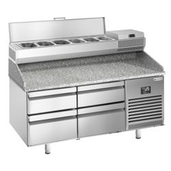 Pizzawerkbank PREMIUM PLUS - 1490x700mm - met granieten werkblad - met 4 laden - incl. opzetkoelvitrine - 6x GN 1/4