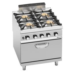 Piano de cuisson gaz - 47,8kW - 4 brûleurs - avec four à gaz - Chaleur statique - 7,8kW - Haute performance