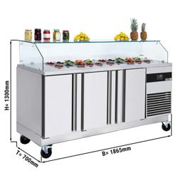 Saladette réfrigérée PREMIUM - 1865mm - 3 portes - avec vitrine de comptoir pour 8x GN 1/6