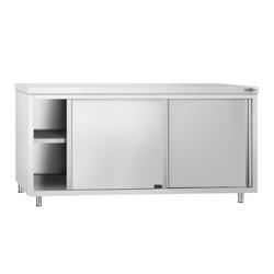 Table armoire en acier inoxydable PREMIUM - 1800x600mm - avec portes coulissantes et passe-plats
