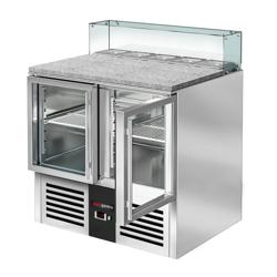 ثلاجة تحضير سلطات PREMIUM - 900 mm - 2 أبواب زجاجية - مع زجاج عرض مستقيم لـ 5x GN 1/6