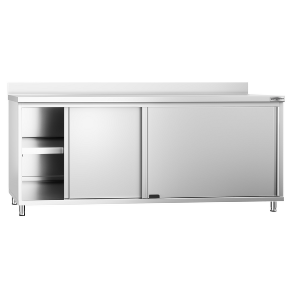 Paslanmaz Çelik Dolaplı Hazırlık Tezgahı PREMIUM -2000x800mm - Sürgü Kapılı, Sırtlı