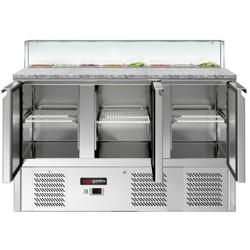 Saladette ECO - 1368mm - 3 deuren - met rechte glazen opzetvitrine voor 8x GN 1/6