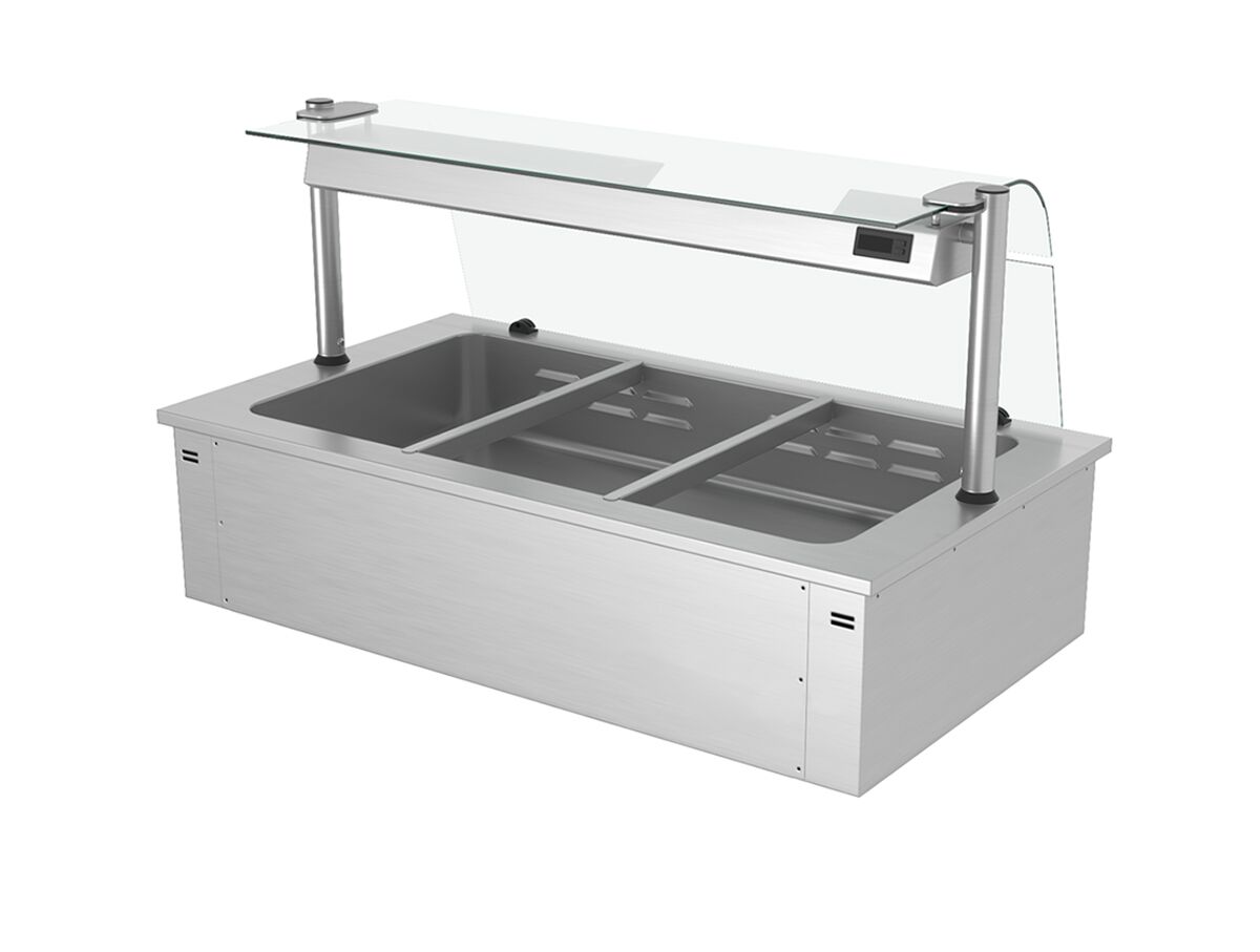 Встраиваемая Водяная Баня (Bain-marie) 1,1 м - 3x GN 1/1 - со Стеклянной Панелью для защиты от брызг