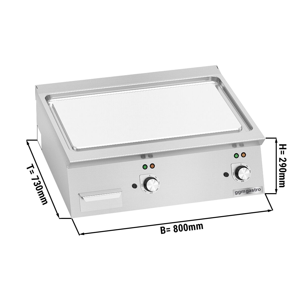 Plancha électrique - plaque acier - 2 zones - 9,6 kW - Lisse - Surface de cuisson : 800x730mm - plaque 2mm