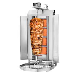 Gas Doner Kebab Grill (Shawarma/Gyros) - 4 Burner - up to 60kg - 13kW - Countertop - incl. 2 splash guards & 2 double doors