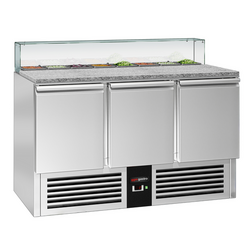 Saladette PREMIUM - 1368mm - 3 deuren - met glazen opzetstuk voor 8x GN 1/6