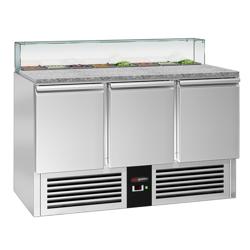 Saladette PREMIUM - 1368mm - 3 deuren - met rechte glazen opzetvitrine voor 8x GN 1/6