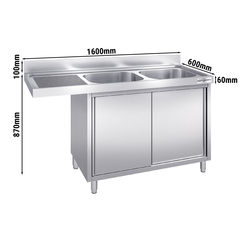 Chiuvetă 1,6m - 2 cuve în partea dreaptă L 40 x B 40 x T 25 cm