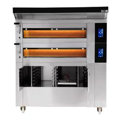 Four à étages de boulangerie avec fonction vapeur - tactile - 2 chambres de cuisson - avec hotte et chambre de fermentation 8 x EN 600 x 400 - inox
