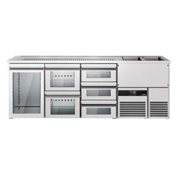 Barkoelkast PREMIUM - 2500x700mm - 1 glazen deur & 5 laden