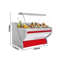 Koeltoonbank - 1325x1150mm - 260 liter - kleur rood - gebogen ruit - granieten werkblad