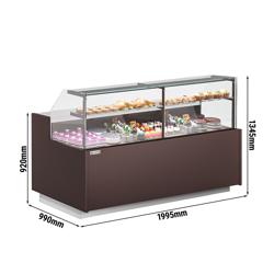 Comptoir vitrine réfrigérée RIGA - 1995x990mm - +4/+8°C - 206L - 3 portes - 2 étagères