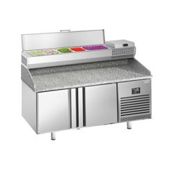 Pizzawerkbank PREMIUM PLUS - 1738x800mm - met granieten werkblad - met 2 deuren - incl. opzetkoelvitrine - 6x GN 1/3