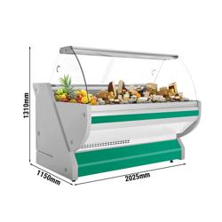 Koeltoonbank - 2025x1150mm - 400 liter - kleur groen - gebogen ruit - granit werkblad