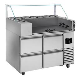 Commercial Refrigerated Prep Table - 4 Drawers – 1210 mm – for 9× GN 1/6 - with Hotdog Grill & Glass Warmer