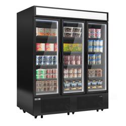 Wandvrieskast - 1600mm - 891L - met 3 glazen draaideuren & 15 schappen - Zwart