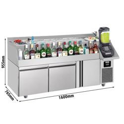 Bár/ital hűtőasztal - 1,6 x 0,6 m - 235 liter - 1 ajtóval, 2 fiókkal 1/1 és polcokkal