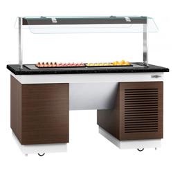 Refrigerated Buffet Counter with Cooling Plate – 1600 x 1000 mm – Black Granite – Glass Sneeze Guard, Shelf, Castors & Feet