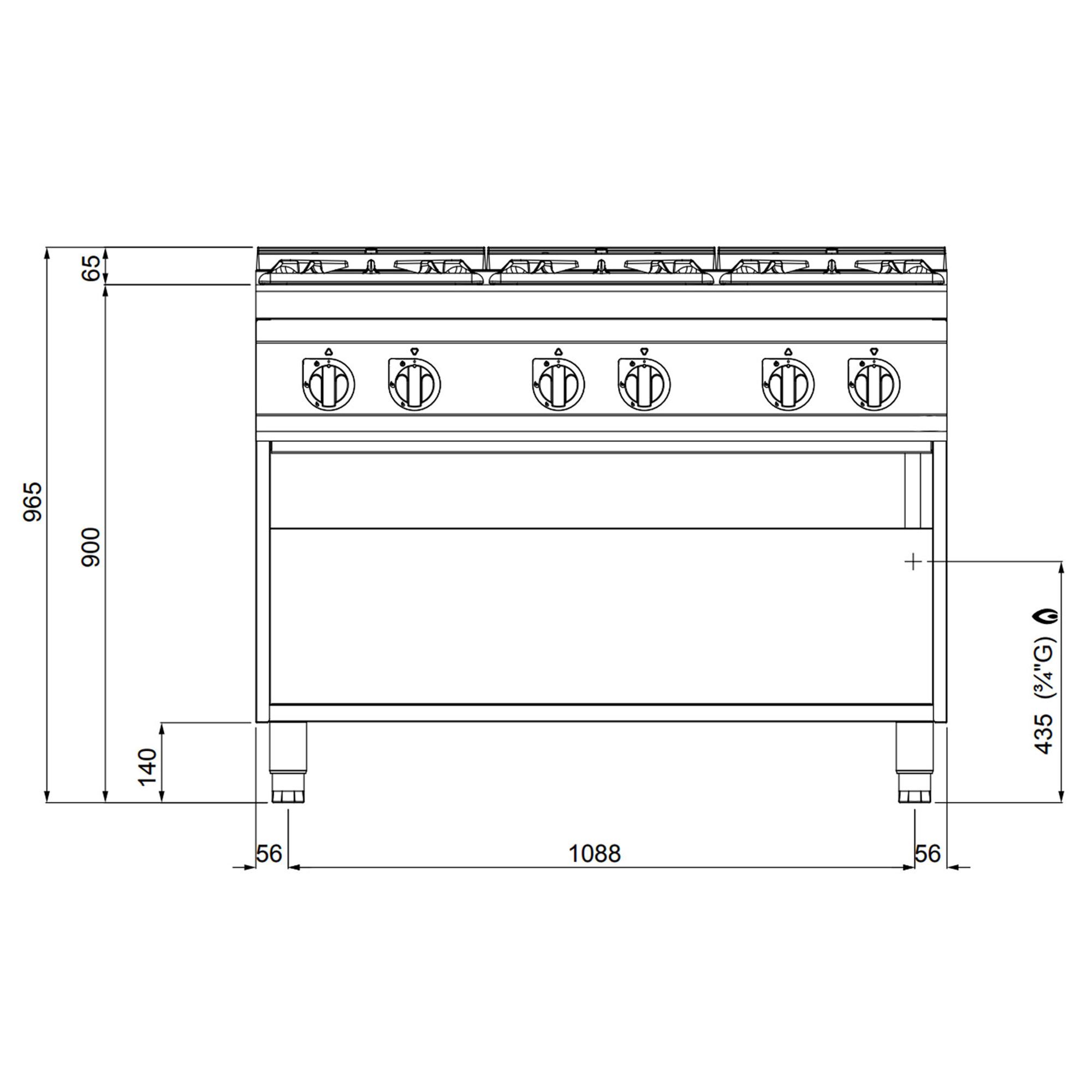 Fourneau à gaz – 53,5 kW – 6 brûleurs