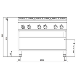 Cuisinière à gaz - 53,5 kW - 6 Brûleurs
