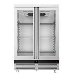 Koelkast RVS PREMIUM - GN 2/1 - 1400liter - tot -2°C tot +8°C - met 2 glasdeuren - geforceerde koeling, automatische ontdooiing & LED‑verlichting