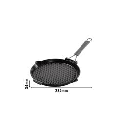 STAUB | Pure Grill Round Cast Iron Grill Pan – Ø28 cm - Black - Spout & Folding Silicone Handle