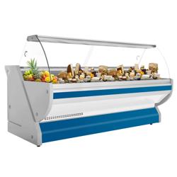 Vitrine refrigerada - 2965x1150mm - 570L - vidro curvo; Painel frontal iluminado; Iluminação; tampo em granito; 1 a 10°C