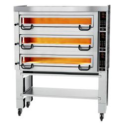 Elektrische pizzaoven Power - chamottebodem - 6+6+6x Ø34cm - 400V - Digitaal - tot 450°C - incl. rvs afzuigkap & onderstel