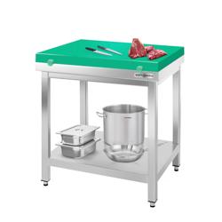 Table de travail en inox PREMIUM - 800x700mm - avec fond de base sans rebord y compris plaque de découpe	