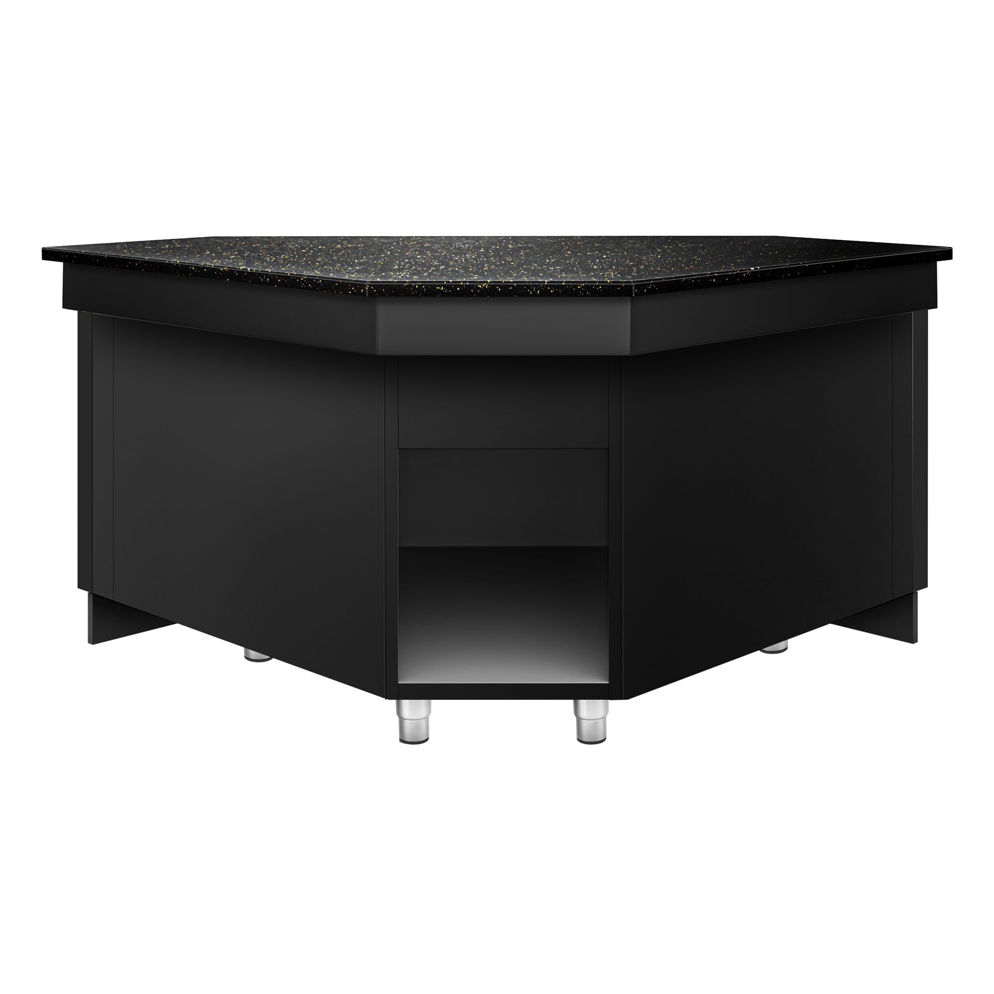 Table de caisse d’angle TORONTO – 1565 mm – façade Noire – plan de travail en granit Noir