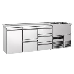 Hűtött bárpult PREMIUM - 2500x700 mm - 1 ajtó & 5 fiók