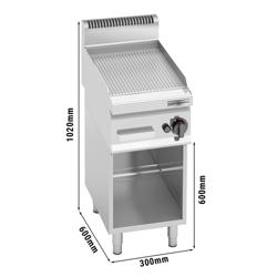Gasbakplaat - 4kW - Geribbeld - Bakoppervlak: 296x430mm - met onderstel