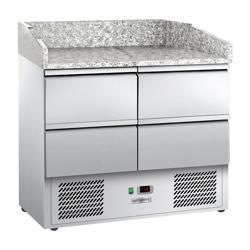 Saladette / Chladicí stůl na pizzu ECO - 0,9 x 0,7 m - se 4 šuplíky & žulovou deskou