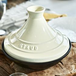 STAUB | Cast Iron Tajine – Ø 28 cm - Cream - Matte Black Interior, Oven to 260°C