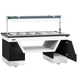 Buffet frío BELFAST - 2000mm - con cuba refrigerada & ruedas - para 5x GN 1/1 - Negro