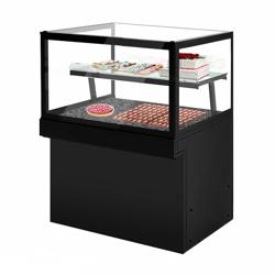 Comptoir à pâtisseries TORONTO - 1300x800mm - Façade noire - 2 étagères - dessus granit noir - double vitrage