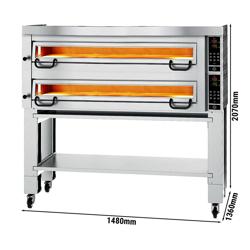 Elektrická pizza pec Power - 1480x1360 mm - 9+9× Ø 34 cm - až 450 °C - Touch (dotykové) - vč. digestoře, podstavce a koleček