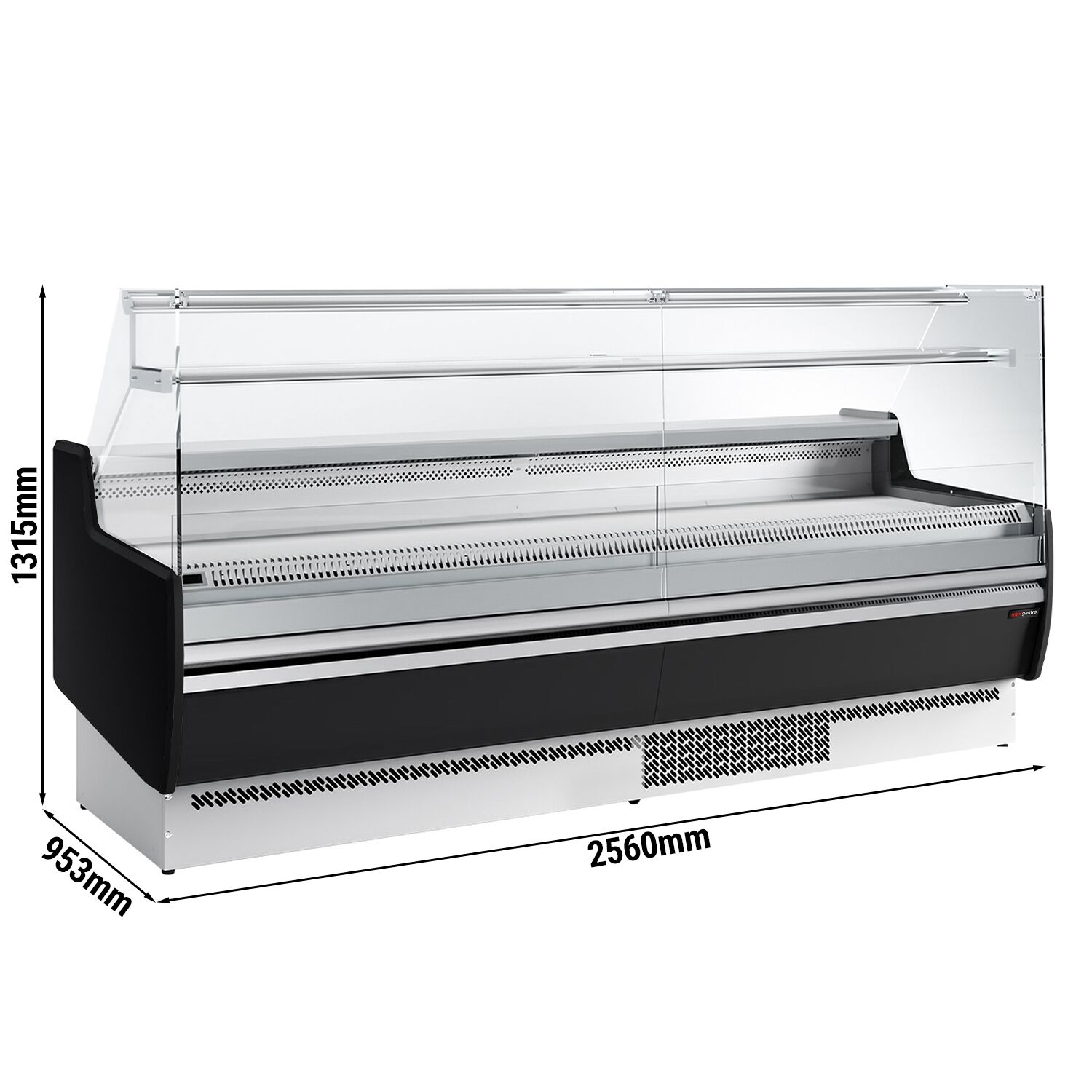 Comptoir vitrine réfrigérée - 2560mm - +0/+6°C - 4 portes - 1 étagère - Façade noire