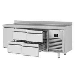 Hűtött munkaasztal PREMIUM PLUS - 1960x600 mm - 385 liter - ventilációs - 1 ajtóval - 4 fiókkal - felhajtással