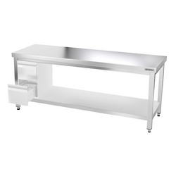 Työpöytä PREMIUM ruostumattomasta teräksestä - 2000x800mm - pohjalla ja kannattimilla 